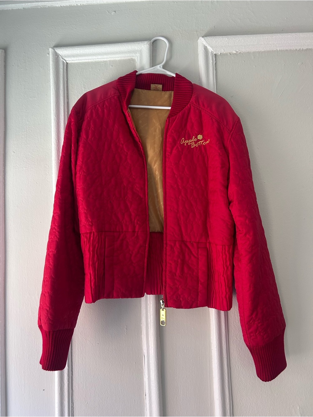 Y2K Apple Bottoms Red Quilted Bomber Jacket with Gold Logos